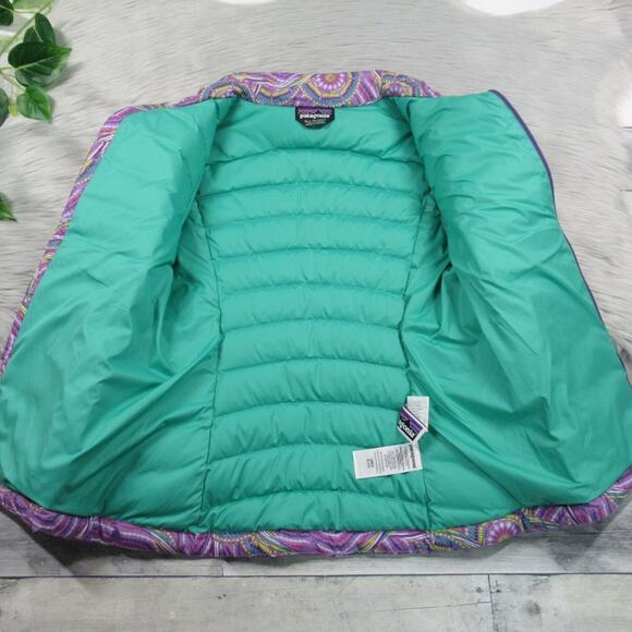PATAGONIA Purple Printed Down Puffer Jacket Zip-Up Girls Size XL / 14 - Picture 8 of 12